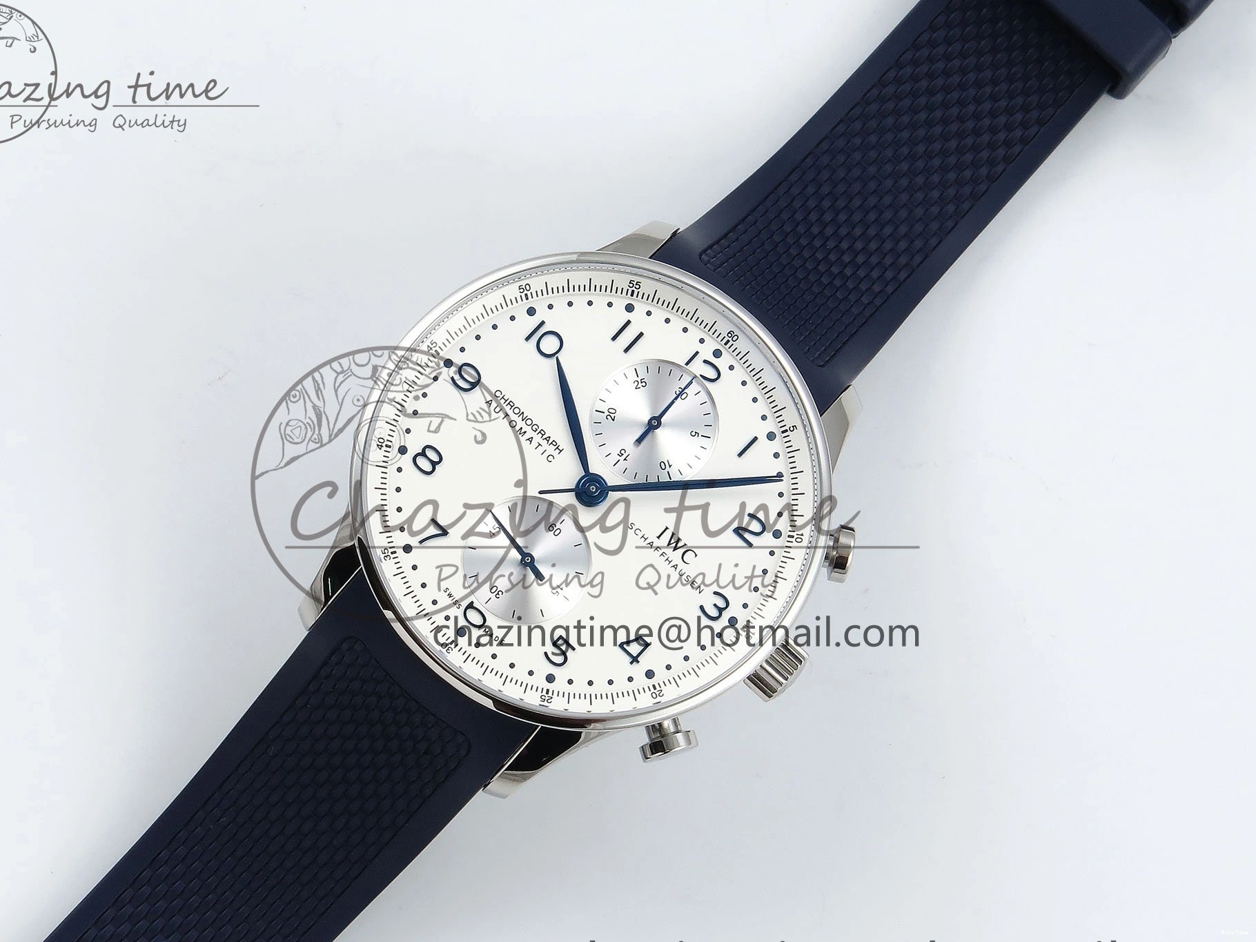 MIROTIME 0422 Casual Portuguese Chrono IW3716 Z+F 1:1 Best Edition White Dial on Blue Rubber Strap A 7016